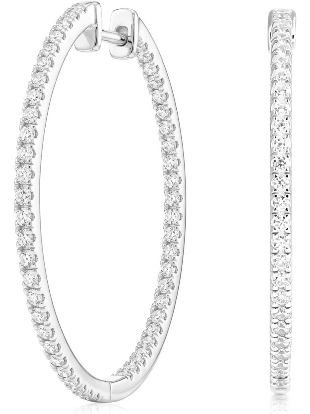 925 Sterling Silver Hoop Earrings, 14K White Gold Plated, Elegant Women's